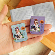 Adorable,Art Design,Christmas,Reading,Gift For Yourself,Gift For Women,Photo - 3D Reading Woman & Man - Custom Photo 3D Book Lover Birth Month Flowers - Personalized Leather Magnetic Bookmark