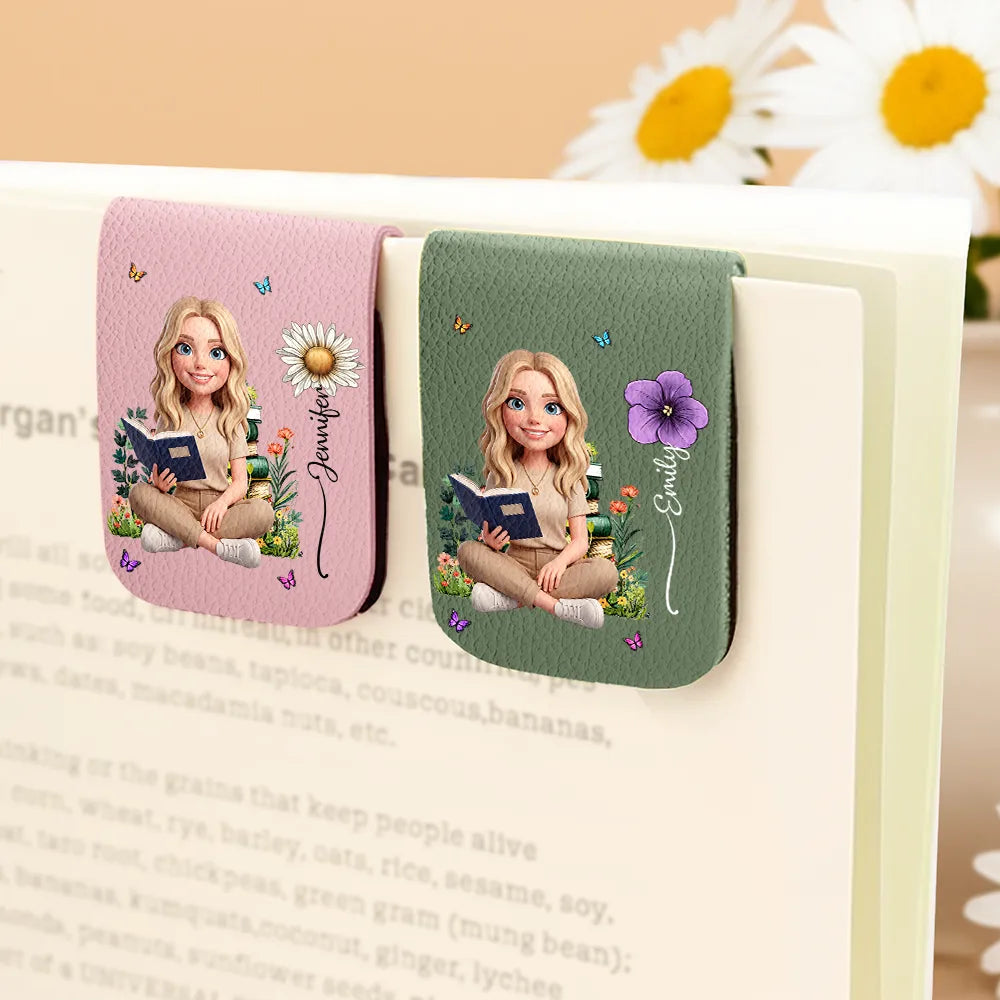Adorable,Art Design,Christmas,Reading,Gift For Yourself,Gift For Women,Photo - 3D Reading Woman & Man - Custom Photo 3D Book Lover Birth Month Flowers - Personalized Leather Magnetic Bookmark