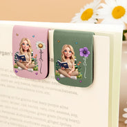 Adorable,Art Design,Christmas,Reading,Gift For Yourself,Gift For Women,Photo - 3D Reading Woman & Man - Custom Photo 3D Book Lover Birth Month Flowers - Personalized Leather Magnetic Bookmark