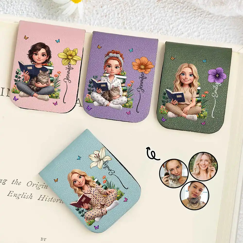 Custom Photo 3D Book Lover Birth Month Flowers - Personalized Leather Magnetic Bookmark
