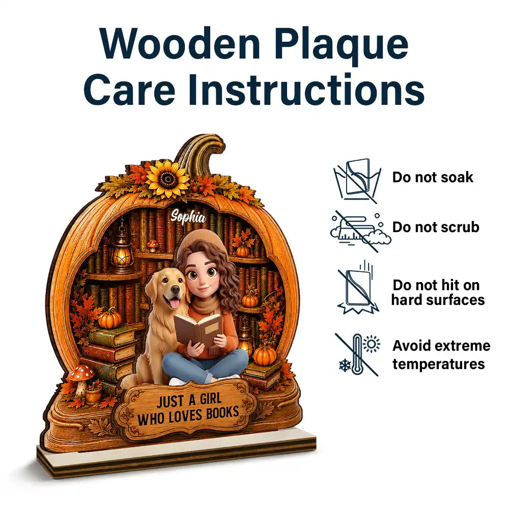 Art Design,Cozy,Reading,Gift For Yourself,Photo - 3D Reading Woman & Man - Custom Photo 3D Book Lover Just A Girl Who Loves Books Pumpkin - Personalized Custom Shaped Wooden Plaque