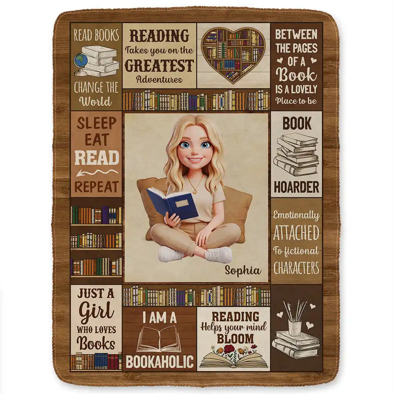 Art Design,Christmas,Cozy,Reading,Gift For Yourself,Photo - 3D Reading Woman & Man - Custom Photo 3D Book Lover My Reading Blanket I Am A Bookaholic - Personalized Fleece Blanket, Sherpa Blanket
