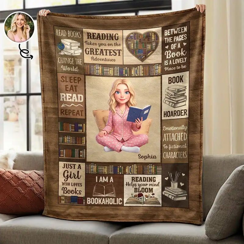 Art Design,Christmas,Cozy,Reading,Gift For Yourself,Photo - 3D Reading Woman & Man - Custom Photo 3D Book Lover My Reading Blanket I Am A Bookaholic - Personalized Fleece Blanket, Sherpa Blanket