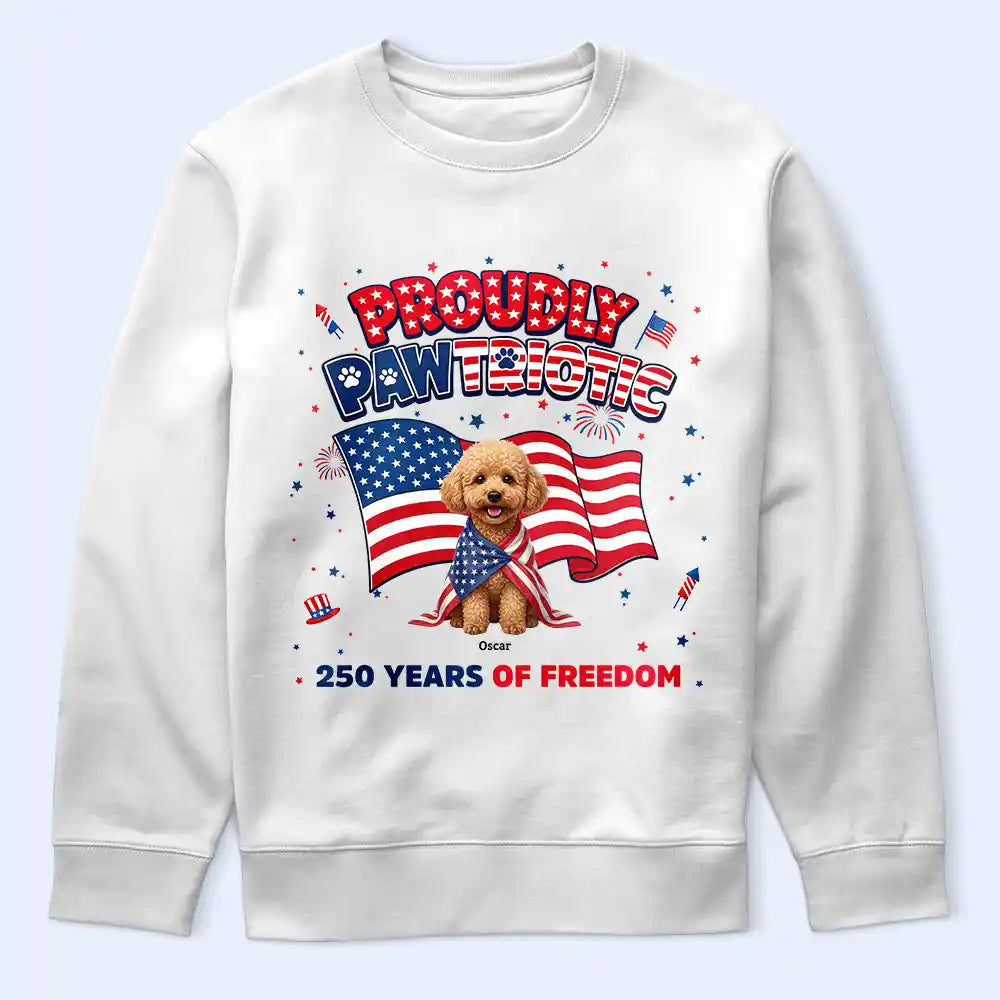 America 250th, Custom Photo, Independence Day, Art Design, Pet Lovers, Playful, Photo - US Theme Accessories 3D Cartoon - Custom Photo 3D Cartoon With US Accessories Proudly Pawtriotic 250 Years Of Freedom - Personalized T Shirt