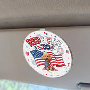 America 250th, Custom Photo, Independence Day, Art Design, Pet Lovers, Playful, Photo - US Theme Accessories 3D Cartoon - Custom Photo 3D Cartoon With US Accessories Red White Woof - Personalized Custom Shaped Acrylic Car Visor Clip