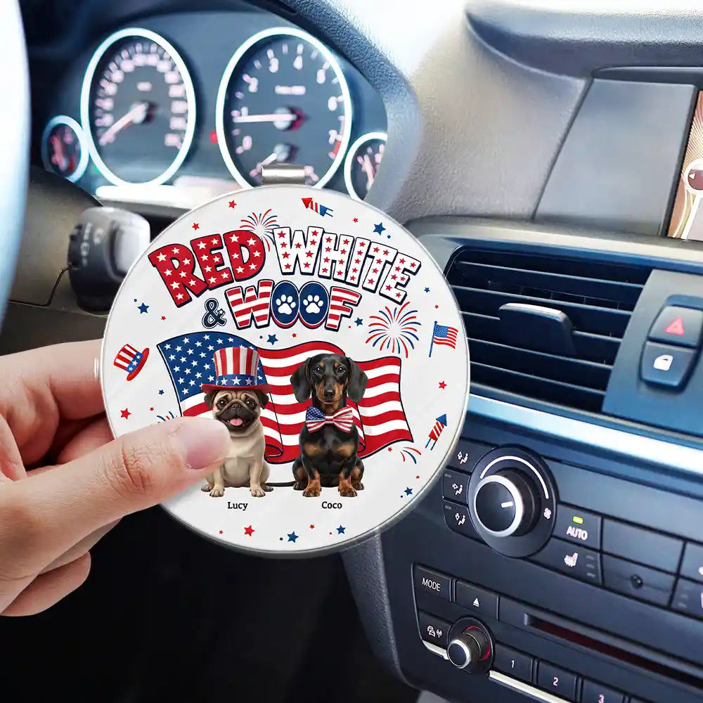 America 250th, Custom Photo, Independence Day, Art Design, Pet Lovers, Playful, Photo - US Theme Accessories 3D Cartoon - Custom Photo 3D Cartoon With US Accessories Red White Woof - Personalized Custom Shaped Acrylic Car Visor Clip
