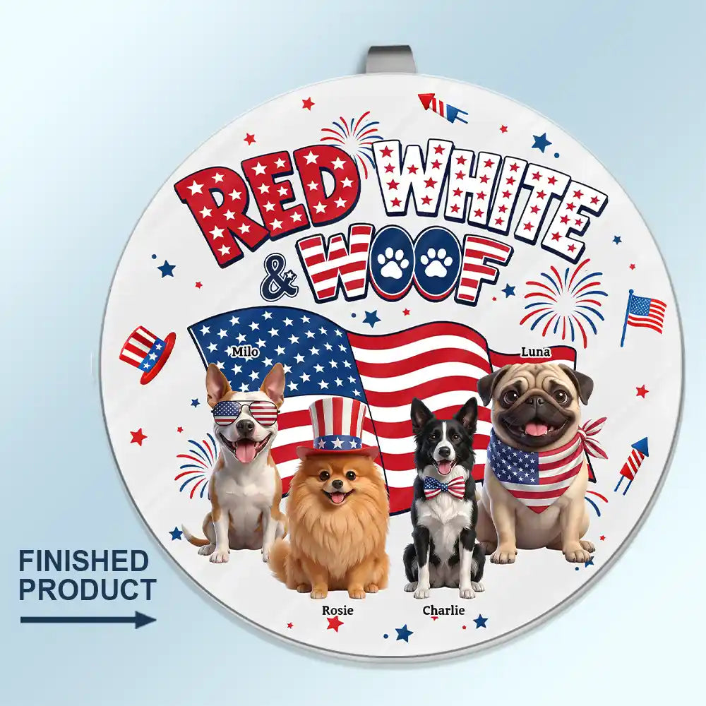 America 250th, Custom Photo, Independence Day, Art Design, Pet Lovers, Playful, Photo - US Theme Accessories 3D Cartoon - Custom Photo 3D Cartoon With US Accessories Red White Woof - Personalized Custom Shaped Acrylic Car Visor Clip