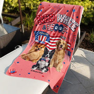 America 250th, Custom Photo, Independence Day, Art Design, Pet Lovers, Playful, Photo - US Theme Accessories 3D Cartoon - Custom Photo 3D Cartoon With US Accessories Red White Woof - Personalized Beach Towel