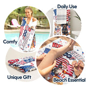 America 250th, Custom Photo, Independence Day, Art Design, Pet Lovers, Playful, Photo - US Theme Accessories 3D Cartoon - Custom Photo 3D Cartoon With US Accessories Red White Woof - Personalized Beach Towel