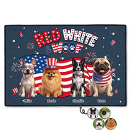 America 250th,Custom Photo,Independence Day,Art Design,Pet Lovers,Playful,Photo - US Theme Accessories 3D Cartoon - Custom Photo 3D Cartoon With US Accessories Red White Woof - Personalized Doormat