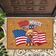 America 250th,Custom Photo,Independence Day,Art Design,Pet Lovers,Playful,Photo - US Theme Accessories 3D Cartoon - Custom Photo 3D Cartoon With US Accessories Red White Woof - Personalized Doormat