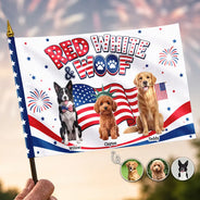 America 250th,Custom Photo,Independence Day,Art Design,Family,Proud,Photo - US Theme Accessories 3D Cartoon - Custom Photo 3D Cartoon With US Accessories Red White Woof - Personalized Handheld Flag