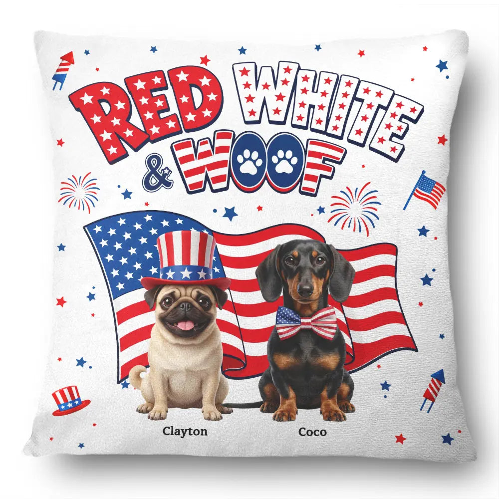 America 250th,Custom Photo,Independence Day,Art Design,Pet Lovers,Playful,Photo - US Theme Accessories 3D Cartoon - Custom Photo 3D Cartoon With US Accessories Red White Woof - Personalized Pillow