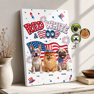 America 250th,Custom Photo,Independence Day,Art Design,Pet Lovers,Playful,Photo - US Theme Accessories 3D Cartoon - Custom Photo 3D Cartoon With US Accessories Red White Woof - Personalized Poster