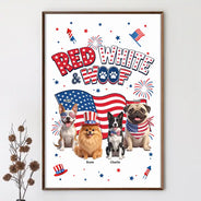 America 250th,Custom Photo,Independence Day,Art Design,Pet Lovers,Playful,Photo - US Theme Accessories 3D Cartoon - Custom Photo 3D Cartoon With US Accessories Red White Woof - Personalized Poster