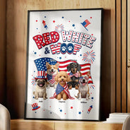 America 250th,Custom Photo,Independence Day,Art Design,Pet Lovers,Playful,Photo - US Theme Accessories 3D Cartoon - Custom Photo 3D Cartoon With US Accessories Red White Woof - Personalized Poster