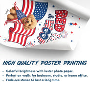 America 250th,Custom Photo,Independence Day,Art Design,Pet Lovers,Playful,Photo - US Theme Accessories 3D Cartoon - Custom Photo 3D Cartoon With US Accessories Red White Woof - Personalized Poster