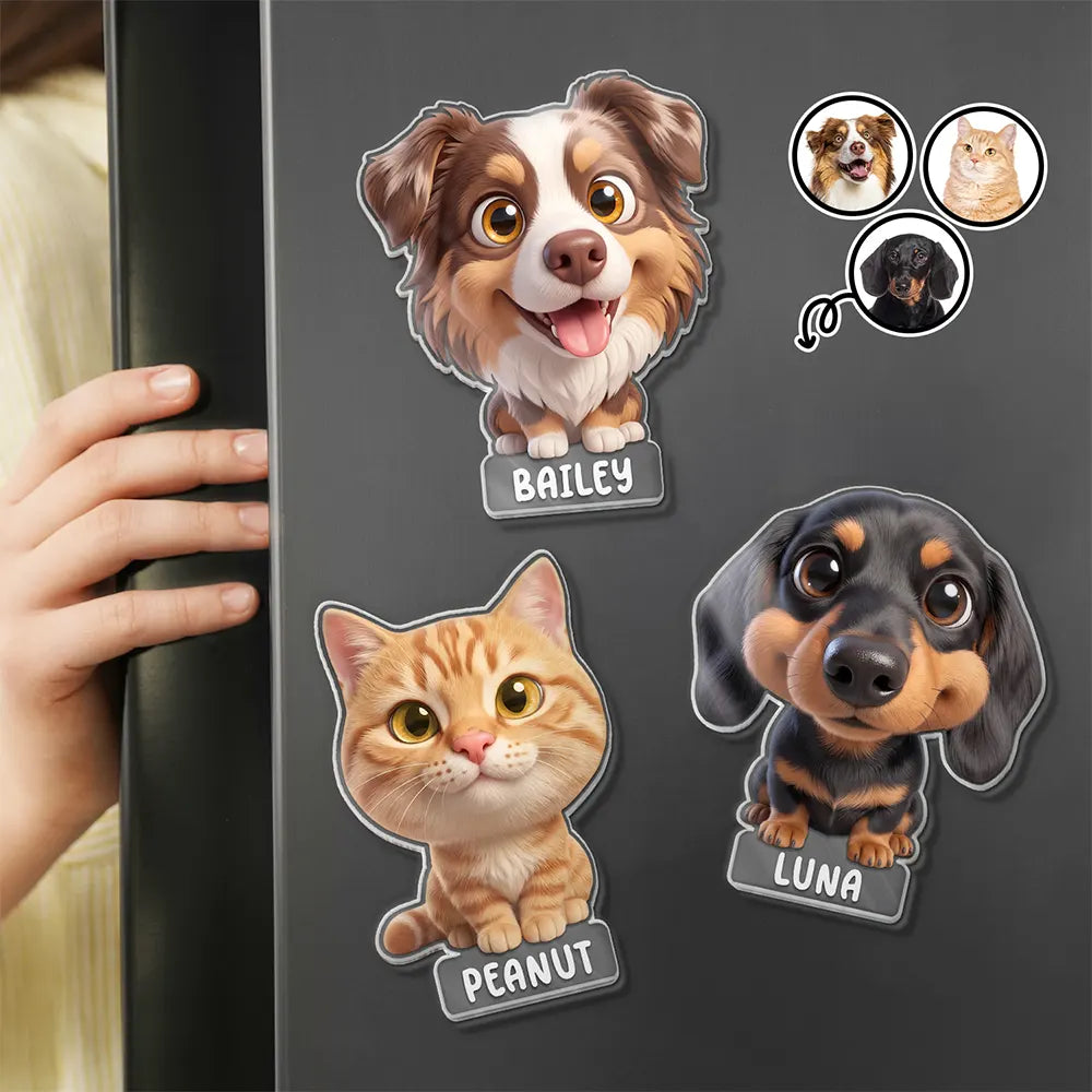 Adorable,Art Design,Pet Lovers,Photo - 3D Chibi Adorable Pet - Custom Photo 3D Chibi Pet Dog Cat With Name - Personalized Acrylic Magnet