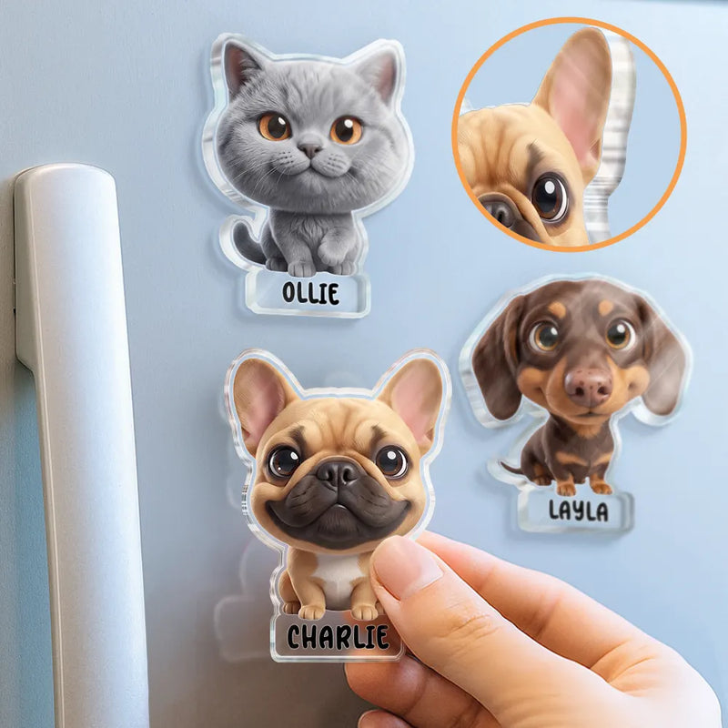 Adorable,Art Design,Pet Lovers,Photo - 3D Chibi Adorable Pet - Custom Photo 3D Chibi Pet Dog Cat With Name - Personalized Acrylic Magnet