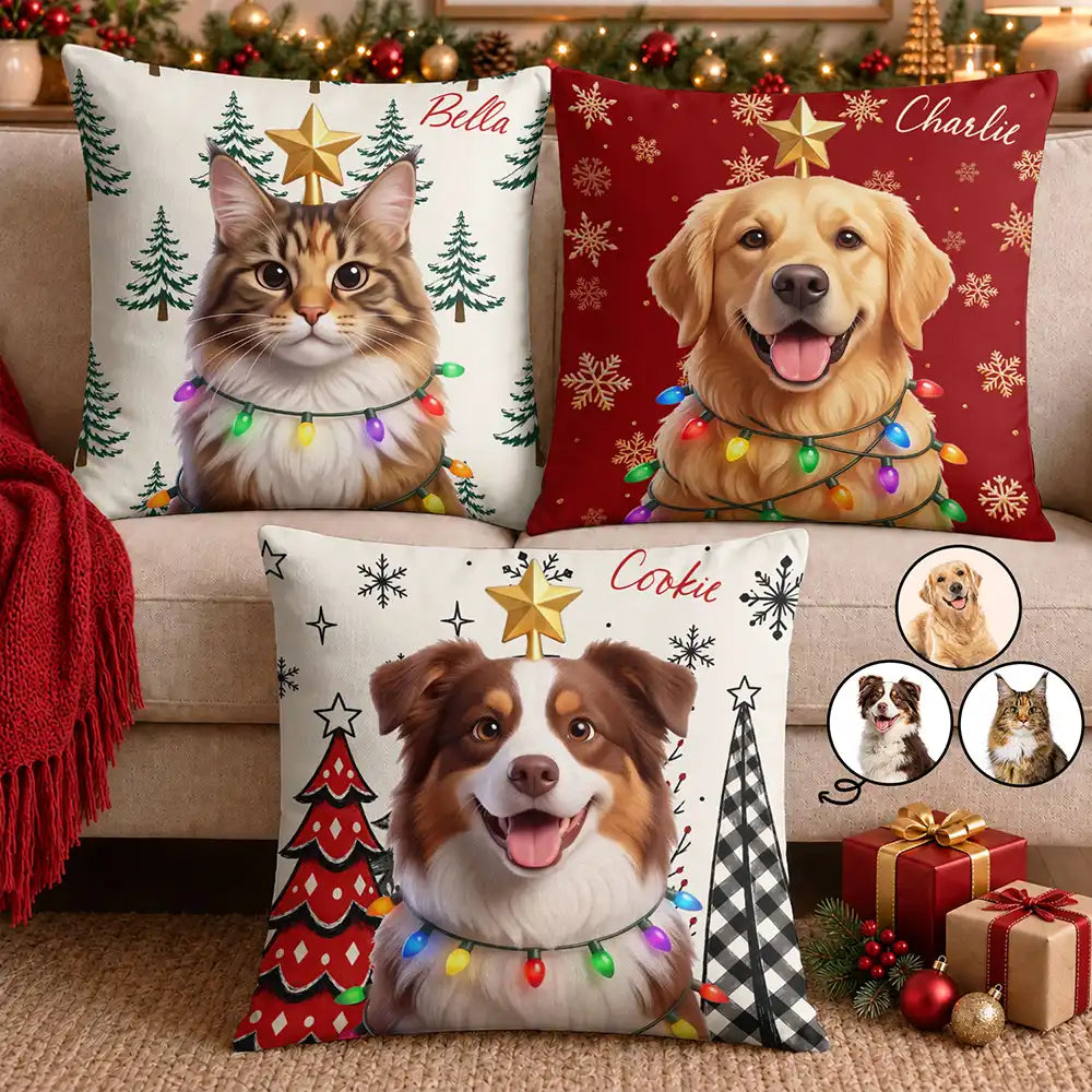 Custom Photo 3D Christmas Themed Pet Cute Pet Portrait Christmas Decoration - Personalized Pillow
