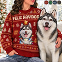 Art Design,Christmas,Pet Lovers,Photo - Christmas Accessories 3D Cartoon Pet,Happy - Custom Photo 3D Christmas Themed Pet Feliz Navidog Snowflake Pattern - Personalized Unisex Ugly Sweater
