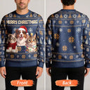 Art Design,Christmas,Pet Lovers,Photo - Christmas Accessories 3D Cartoon Pet,Happy - Custom Photo 3D Christmas Themed Pet Feliz Navidog Snowflake Pattern - Personalized Unisex Ugly Sweater