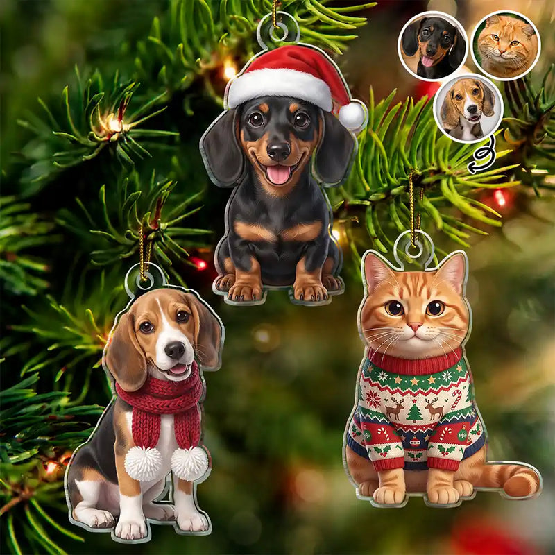 Art Design,Playful,Christmas,Pet Lovers,Photo - Christmas Accessories 3D Cartoon Pet - Custom Photo 3D Christmas Themed Pet Funny Dog Cat - Personalized Custom Shaped Acrylic Ornament