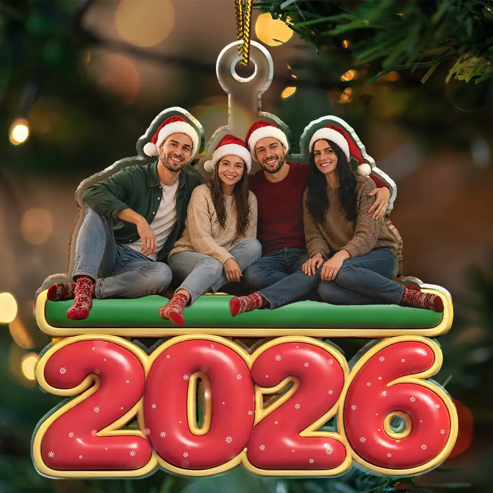 Christmas,Custom Photo,Cozy,Family,Remove BG Photo - Custom Photo 3D Effect Christmas Family Gathered Together - Personalized Custom Shaped Acrylic Ornament