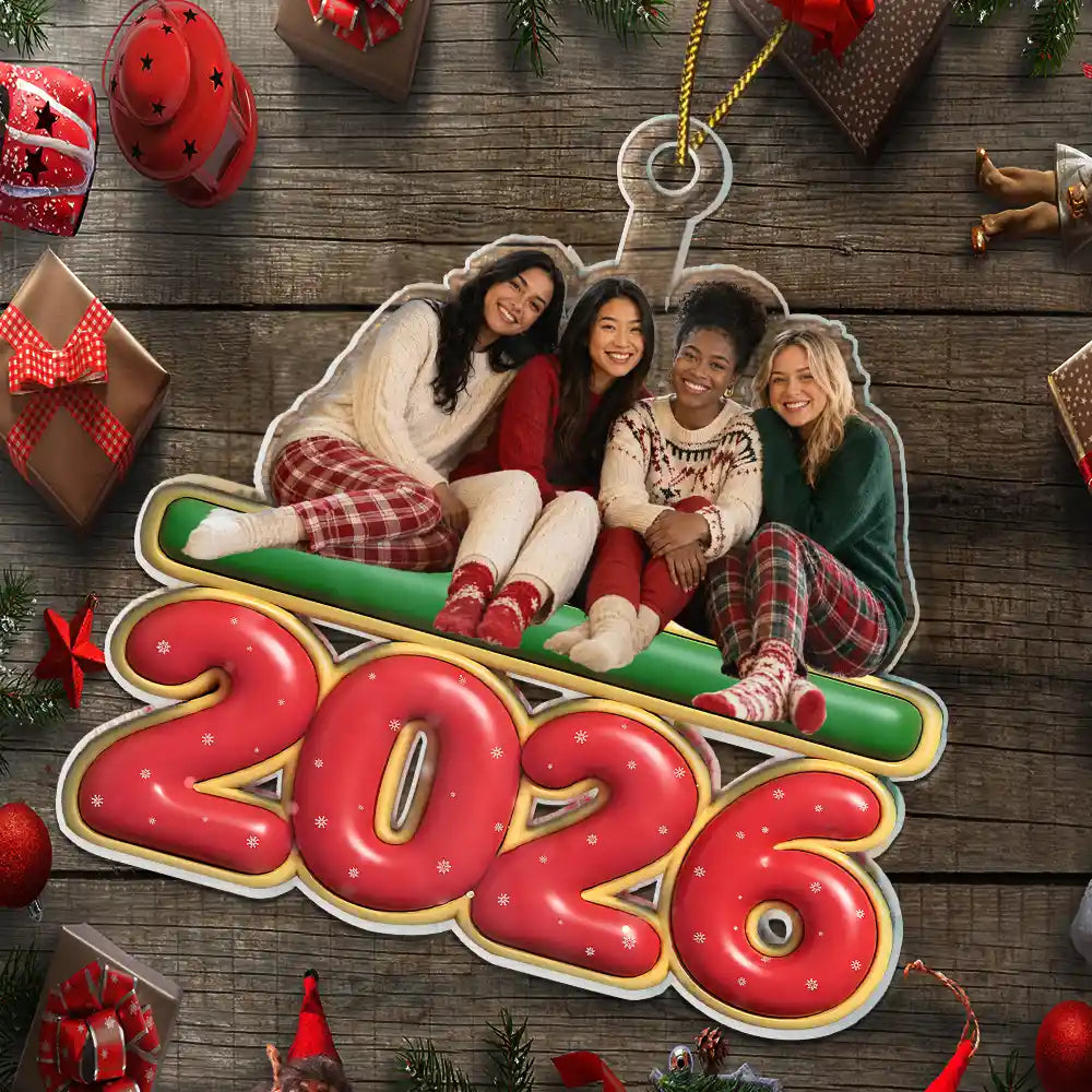 Christmas,Custom Photo,Cozy,Family,Remove BG Photo - Custom Photo 3D Effect Christmas Family Gathered Together - Personalized Custom Shaped Acrylic Ornament