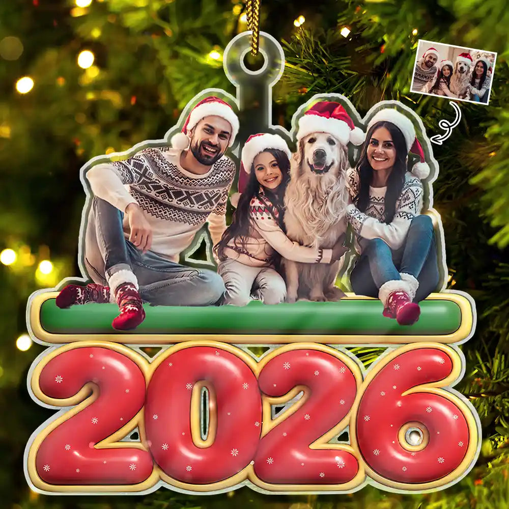 Custom Photo 3D Effect Christmas Family Gathered Together - Personalized Custom Shaped Acrylic Ornament
