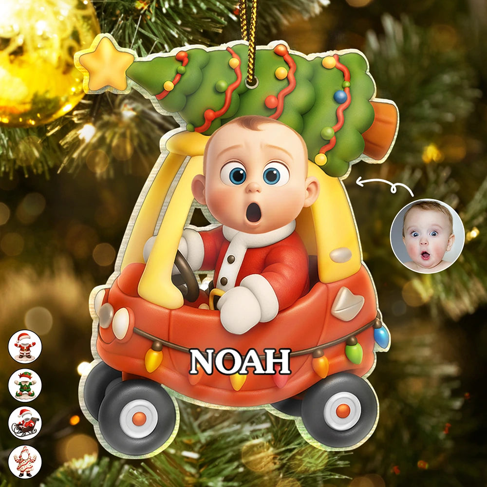 New baby, New Mom, New Dad, Funny, Parents, Gift For Kids, Christmas - Custom Photo 3D Effect Face Art Funny Baby Kid - Personalized Custom Shaped Acrylic Ornament