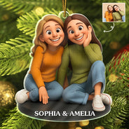 Happy, Gift For Bestie, Gifts For Colleagues, Gift For Sisters, Christmas - Custom Photo 3D Effect Figure Art Besties - Personalized Custom Shaped Acrylic Ornament