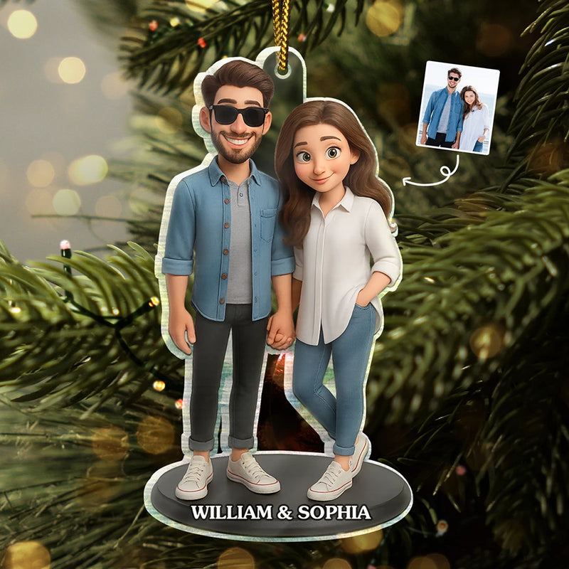 Christmas,Gift For Couples,Gift For Husband,Gift For Girlfriend,Gift For Boyfriend,Gift For Wife,Happy - Custom Photo 3D Effect Figure Art Loving Couple - Personalized Custom Shaped Acrylic Ornament