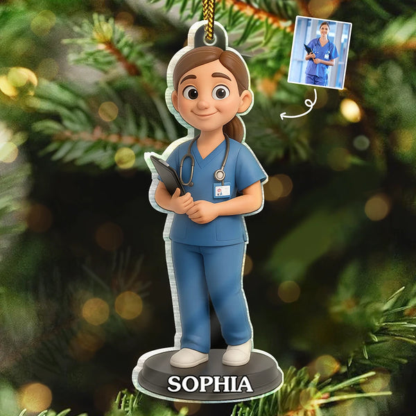 Happy,Christmas,Nurse,Gift For Yourself - Custom Photo 3D Effect Figure Art Nurse - Personalized Custom Shaped Acrylic Ornament