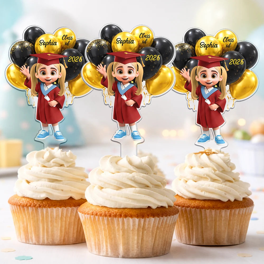 Graduation,Happy,Dad - Daughters (Adult),Gift For Daughter,Mom - Daughters (Adult),Dad - Sons,Gift For Son,Mom - Sons - Custom Photo 3D Effect Happy Graduation Kid - Personalized Acrylic Cake Topper