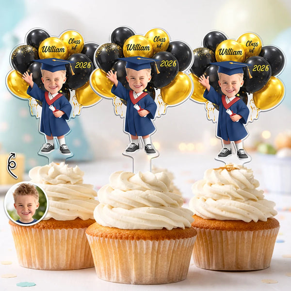 Graduation,Happy,Dad - Daughters (Adult),Gift For Daughter,Mom - Daughters (Adult),Dad - Sons,Gift For Son,Mom - Sons - Custom Photo 3D Effect Happy Graduation Kid - Personalized Acrylic Cake Topper