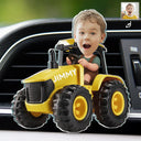 Farm, Gift For Kids, Custom Photo, Happy - Custom Photo 3D Effect Tractor Farmer - Personalized Acrylic Car Vent Clip