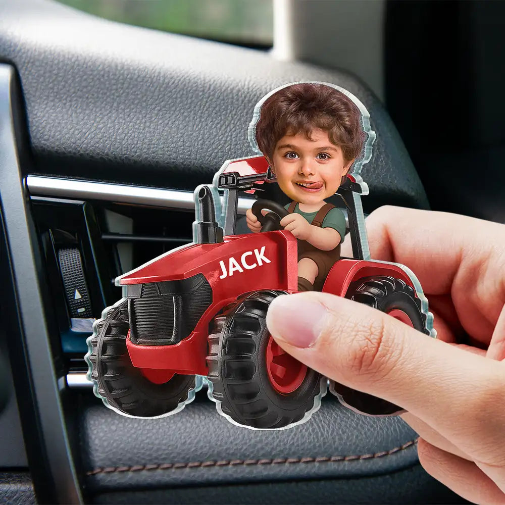 Farm, Gift For Kids, Custom Photo, Happy - Custom Photo 3D Effect Tractor Farmer - Personalized Acrylic Car Vent Clip