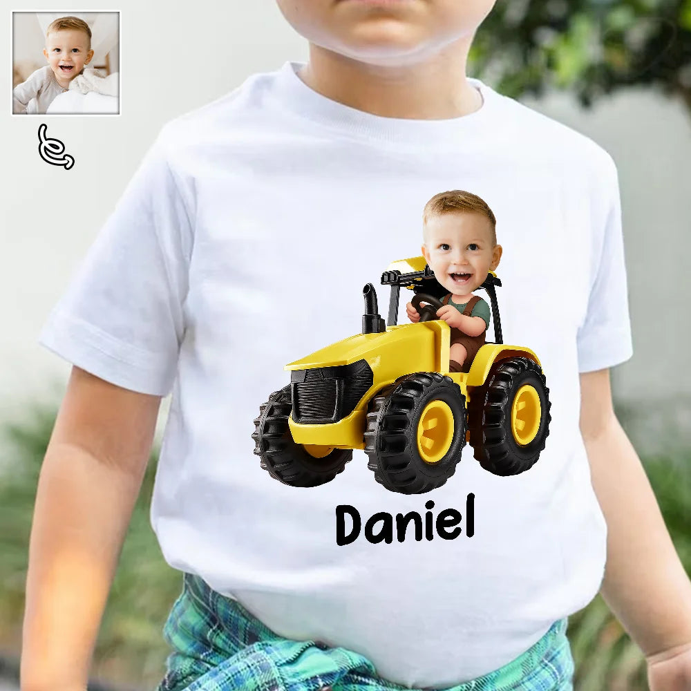 Custom Photo 3D Effect Tractor Farmer - Personalized Baby Onesie