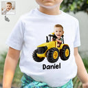 Farm,Gift For Kids,Custom Photo,Happy - Custom Photo 3D Effect Tractor Farmer - Personalized Baby Onesie