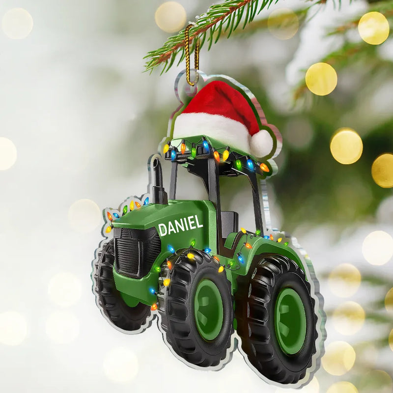 Farm,Christmas,Gift For Kids,Custom Photo - Custom Photo 3D Effect Tractor Farmer - Personalized Custom Shaped Acrylic Ornament