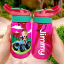 Farm,Gift For Kids,Custom Photo,Happy - Custom Photo 3D Effect Tractor Farmer - Personalized Kids Water Bottle With Straw