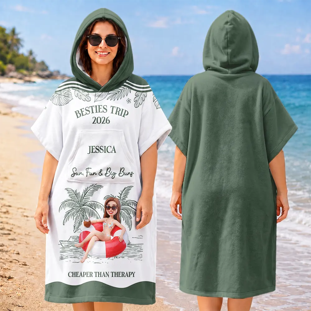 Art Design, Gift For Bestie, Humorous, Beach, Custom Photo, Summer, Photo - Swimming Float 3D Effect - Custom Photo 3D Girls Trip Summer Concept - Personalized Hooded Poncho Towel