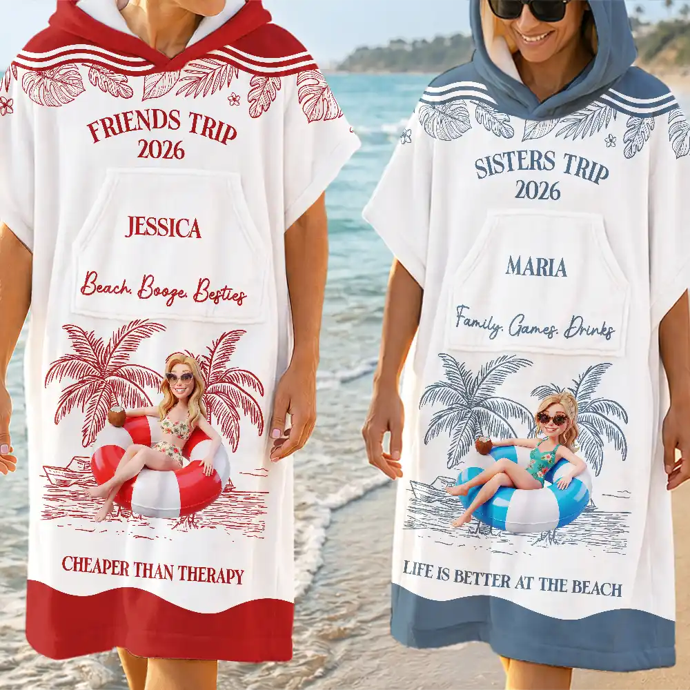 Art Design, Gift For Bestie, Humorous, Beach, Custom Photo, Summer, Photo - Swimming Float 3D Effect - Custom Photo 3D Girls Trip Summer Concept - Personalized Hooded Poncho Towel