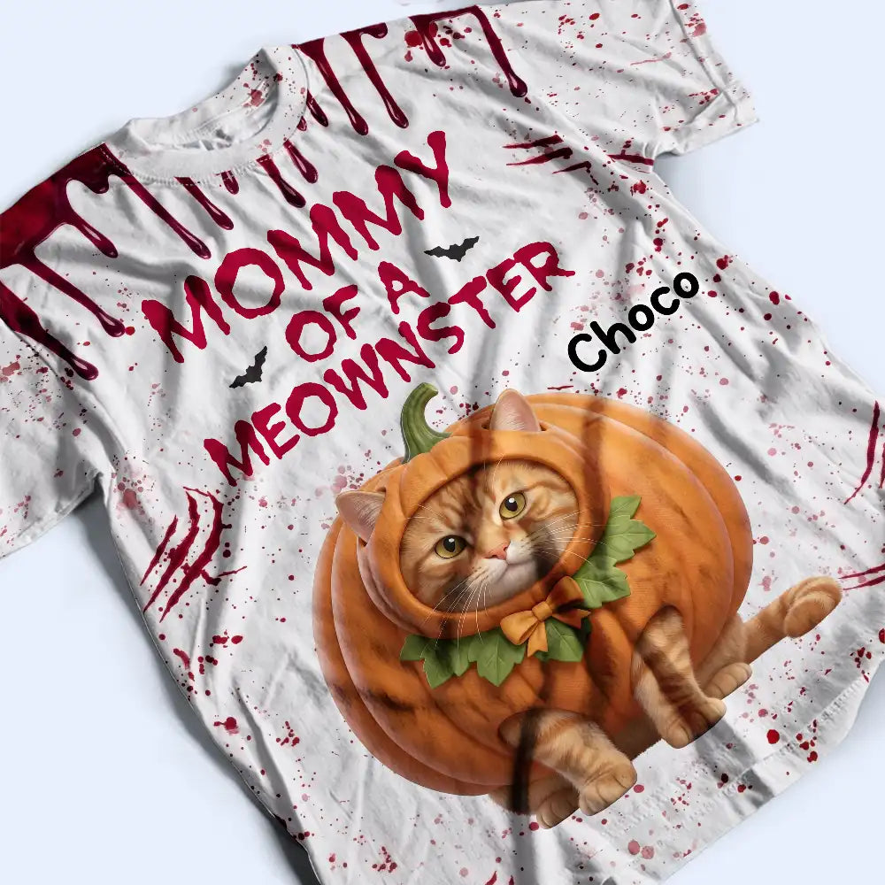 Art Design, Playful, Halloween, Cat Mom, Gift For Mother, Pet Lovers, Photo - Halloween Theme Accessories 3D Cartoon - Custom Photo 3D Halloween Themed Pet Halloween Mommy Daddy Of The Monsters Cats - Personalized Full Print T Shirt