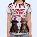 Art Design, Playful, Halloween, Cat Mom, Gift For Mother, Pet Lovers, Photo - Halloween Theme Accessories 3D Cartoon - Custom Photo 3D Halloween Themed Pet Halloween Mommy Daddy Of The Monsters Cats - Personalized Full Print T Shirt