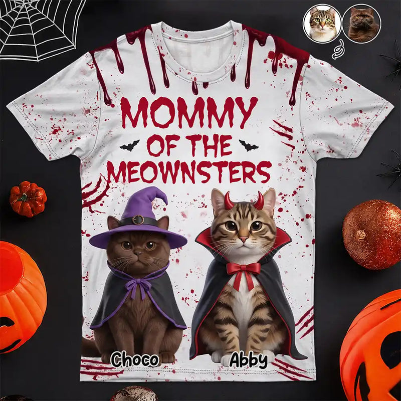 Art Design, Playful, Halloween, Cat Mom, Gift For Mother, Pet Lovers, Photo - Halloween Theme Accessories 3D Cartoon - Custom Photo 3D Halloween Themed Pet Halloween Mommy Daddy Of The Monsters Cats - Personalized Full Print T Shirt