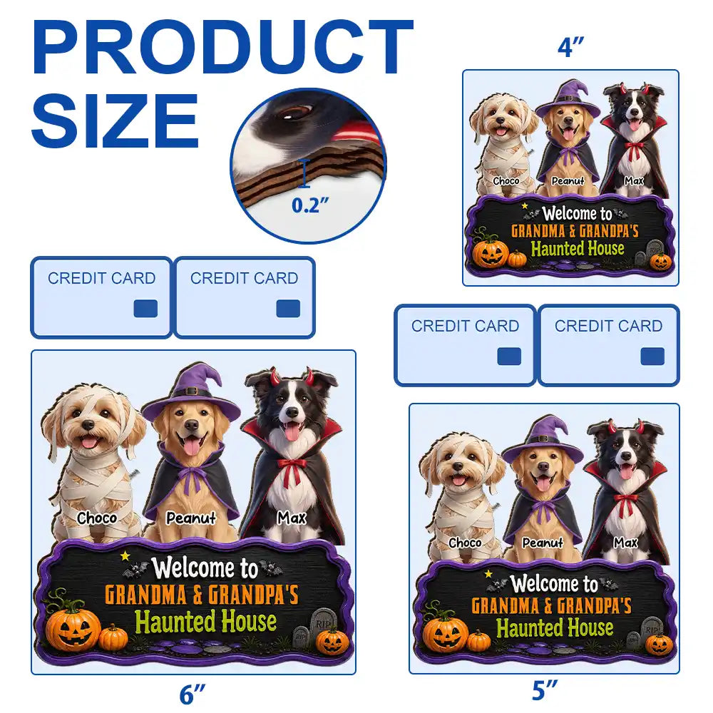 Art Design,Playful,Halloween,Pet Lovers,Photo - Halloween Theme Accessories 3D Cartoon - Custom Photo 3D Halloween Themed Pet Welcome To Haunted House - Personalized Custom Shaped Wood Sign
