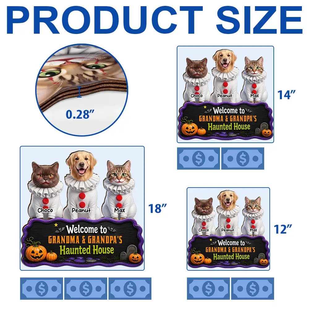 Art Design,Playful,Halloween,Pet Lovers,Photo - Halloween Theme Accessories 3D Cartoon - Custom Photo 3D Halloween Themed Pet Welcome To Haunted House - Personalized Custom Shaped Wood Sign