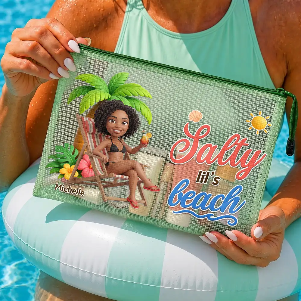 Art Design,Confident,Beach,Gift For Yourself,Summer,Gift For Women,Photo - Beach Chair 3D Effect - Custom Photo 3D Summer Concept Just A Girl Who Loves Beaches - Personalized Mesh Zipper Pouch